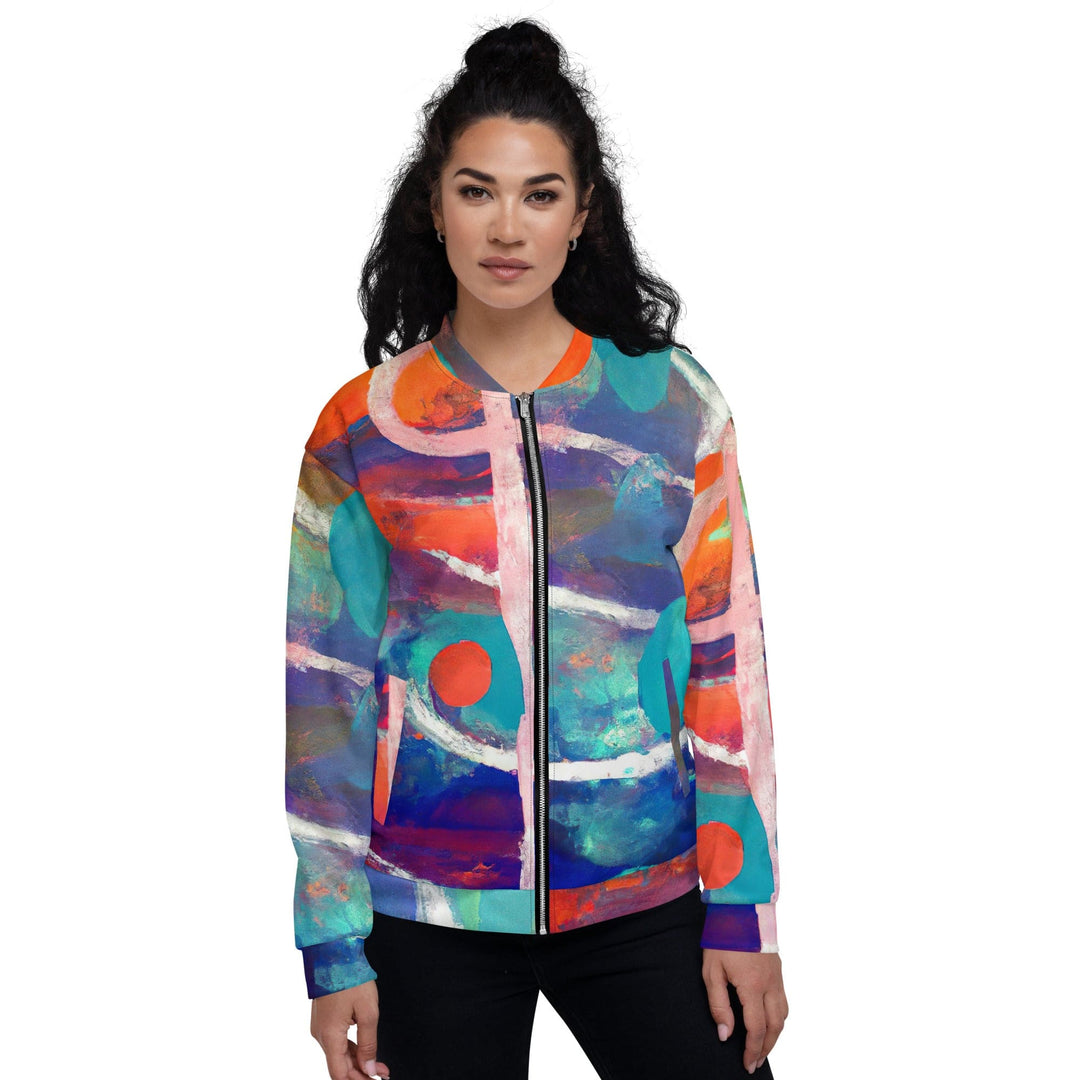 Womens Bomber Jacket Red Blue Multicolor Abstract Print