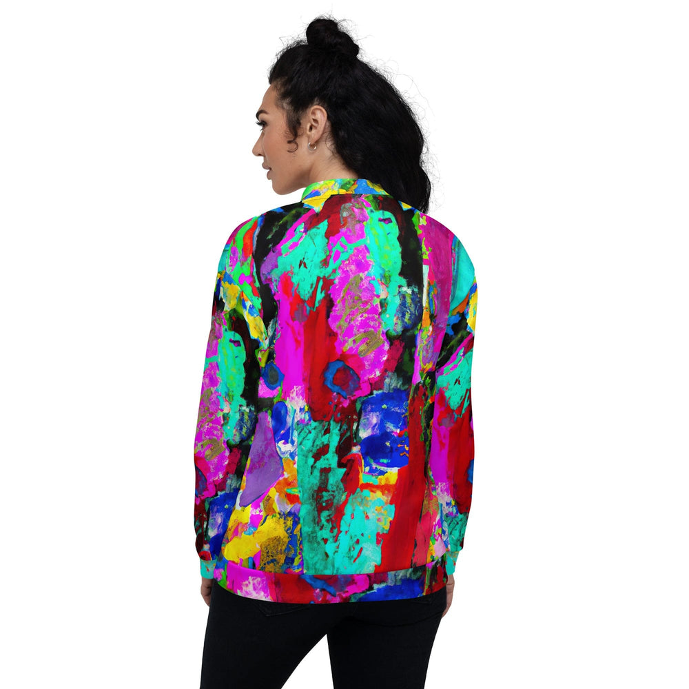 Womens Bomber Jacket Red Multicolor Abstract Print