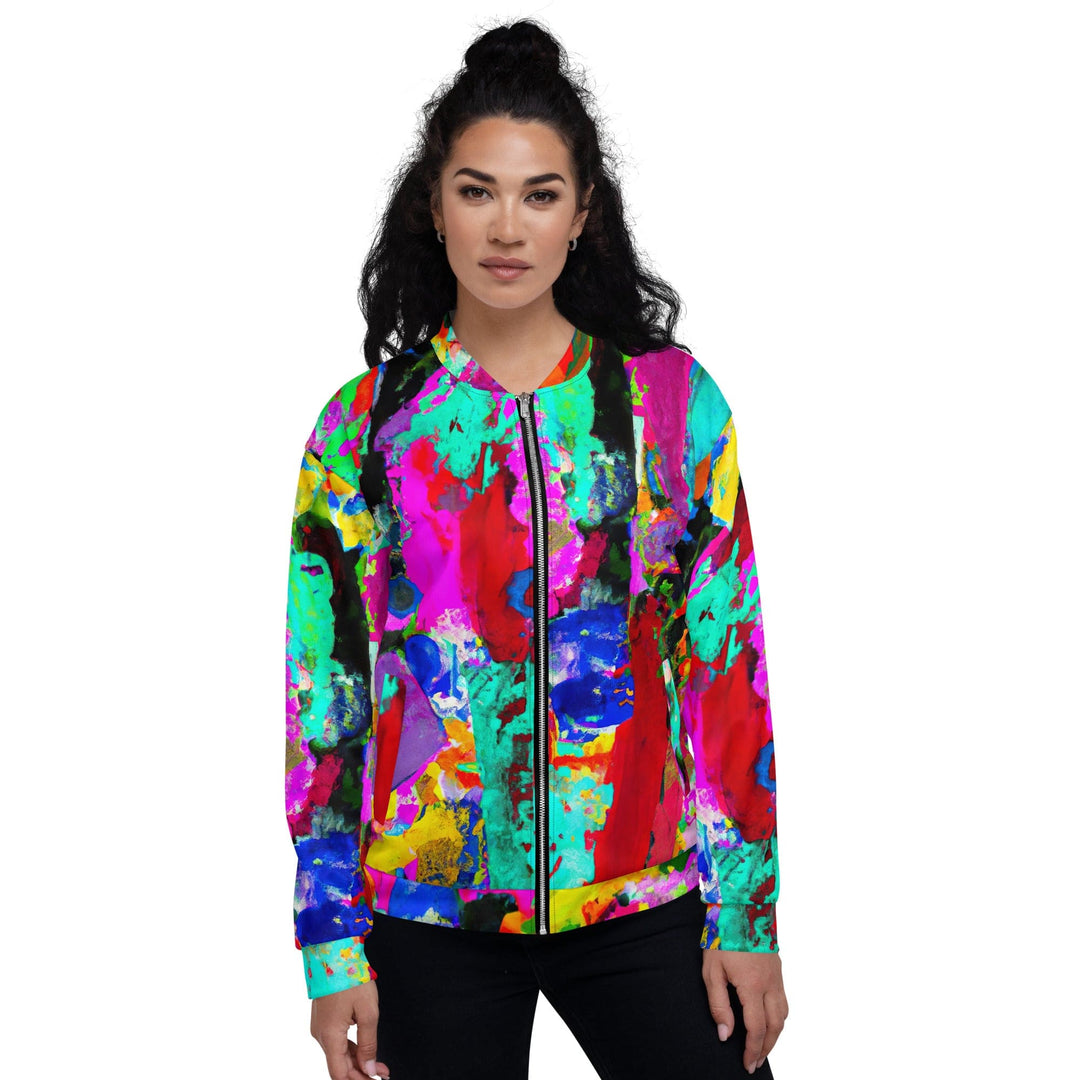 Womens Bomber Jacket Red Multicolor Abstract Print