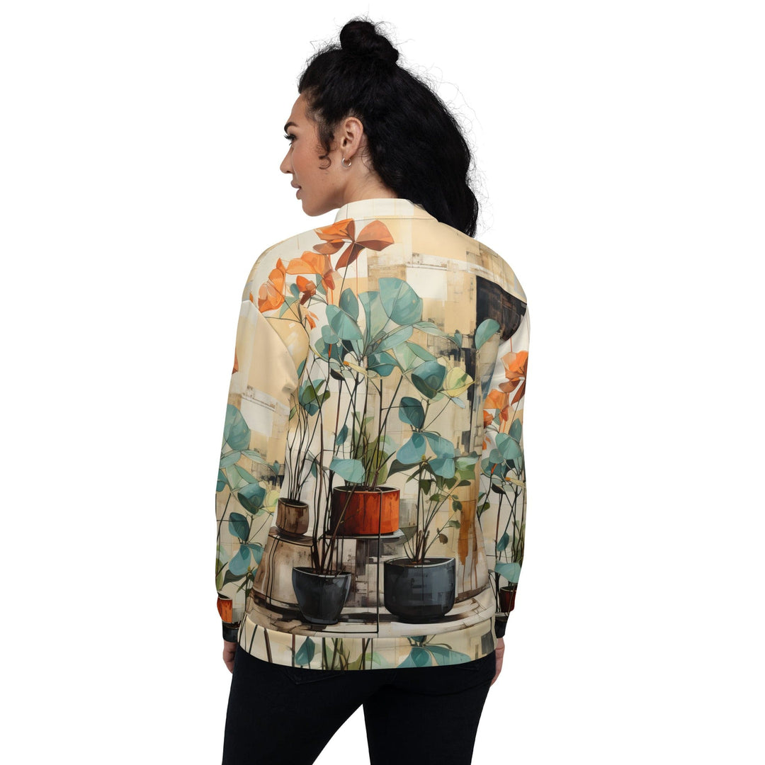 Womens Bomber Jacket Rustic Botanical Plants 2