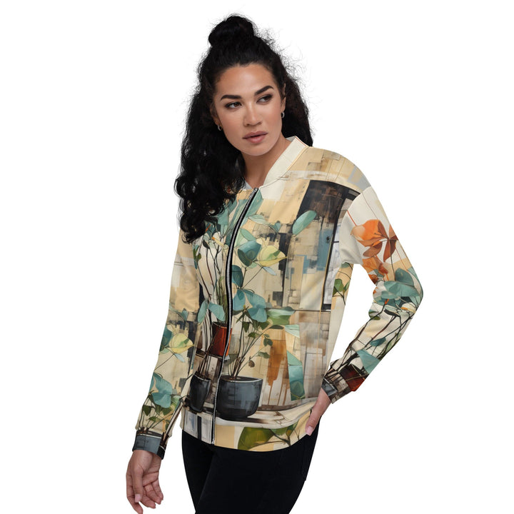 Womens Bomber Jacket Rustic Botanical Plants 2