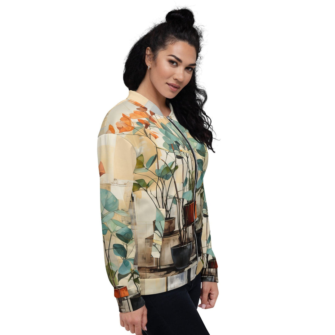 Womens Bomber Jacket Rustic Botanical Plants 2