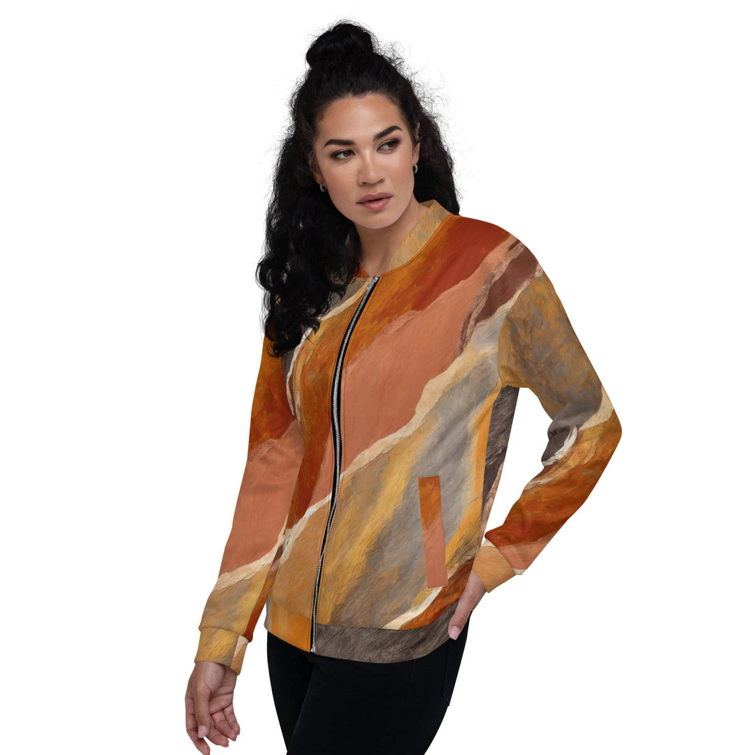 Womens Bomber Jacket Rustic Brown Stone Print