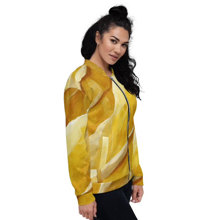 Womens Bomber Jacket Rustic Yellow Stone Print