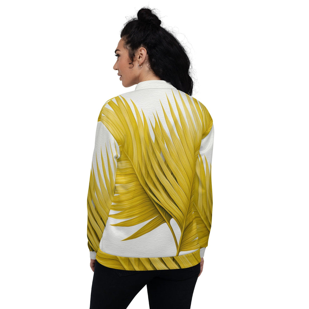 Womens Bomber Jacket Yellow Palm Leaves 2