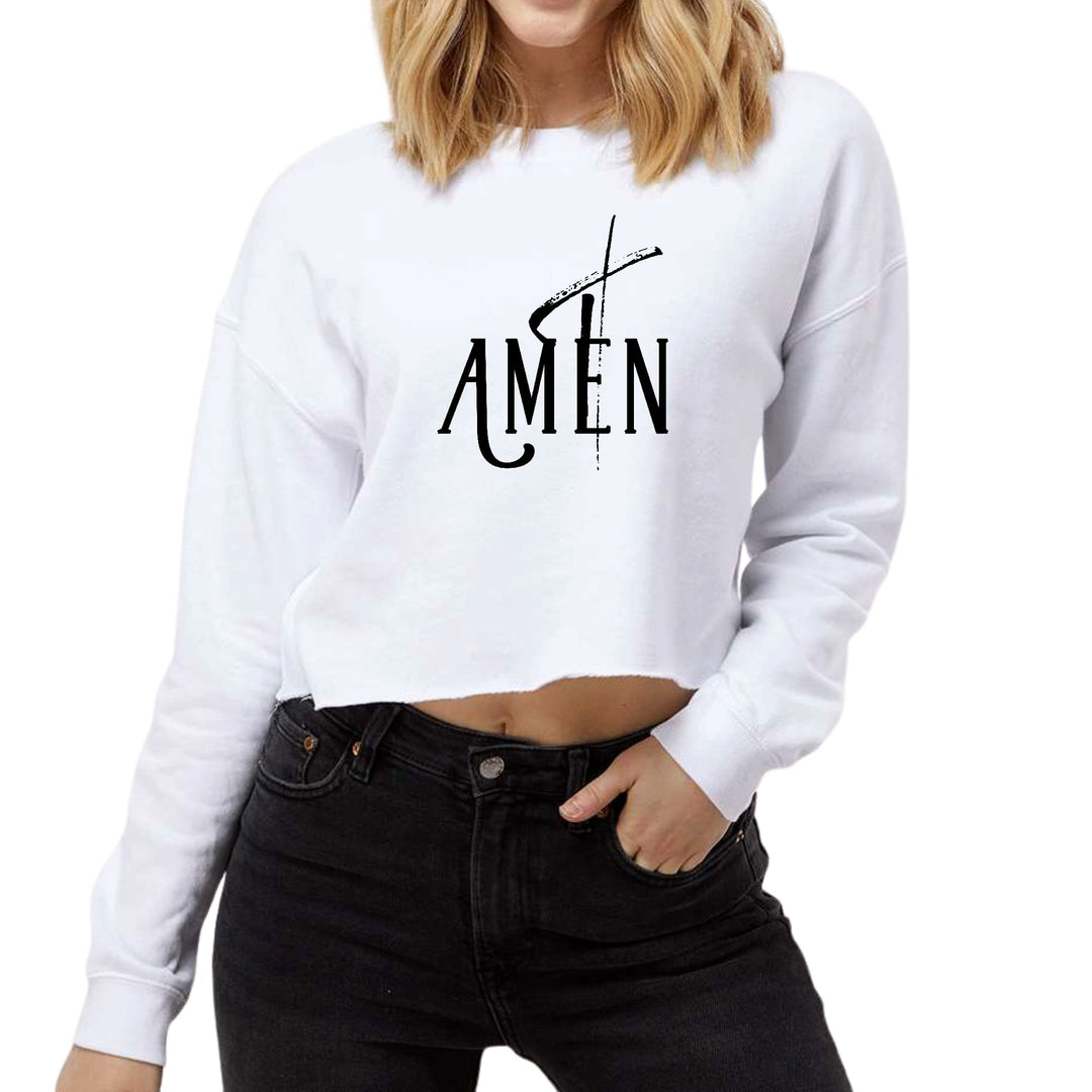 Womens Cropped Graphic Sweatshirt Amen Black Print - Womens | Sweatshirts