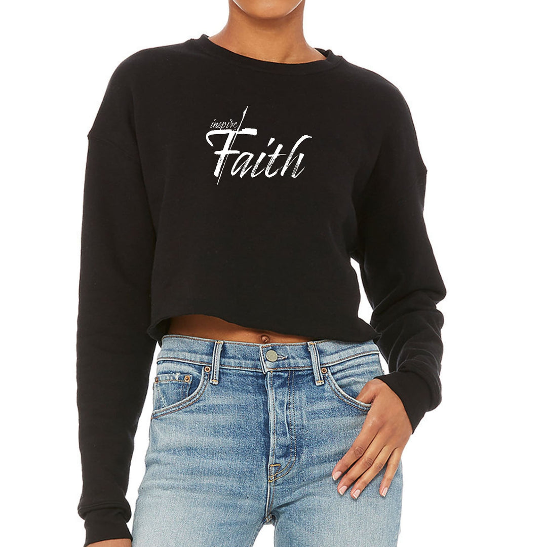 Womens Cropped Graphic Sweatshirt Inspire Faith White Print