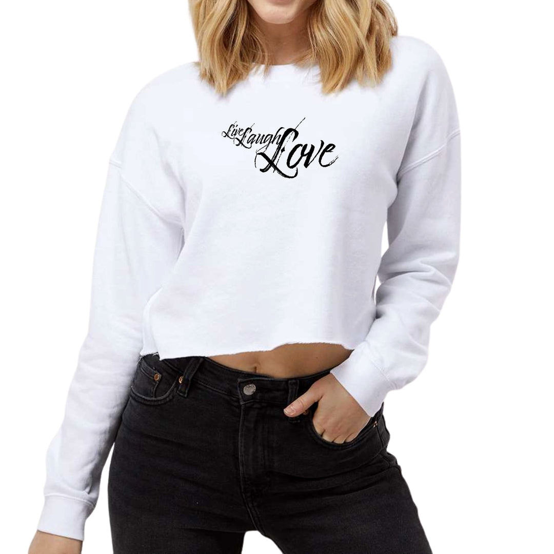Womens Cropped Graphic Sweatshirt - Live Laugh Love Black Illustration
