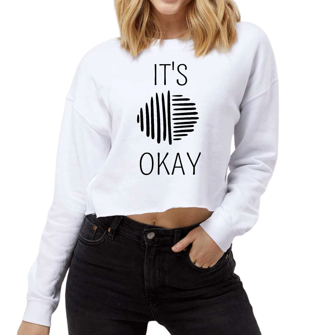 Womens Cropped Graphic Sweatshirt Say It Soul Its Okay Black Line - Womens