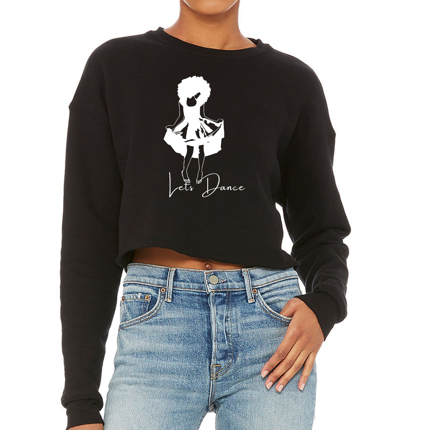 Womens Cropped Graphic Sweatshirt Say It Soul Lets Dance White Line - Womens