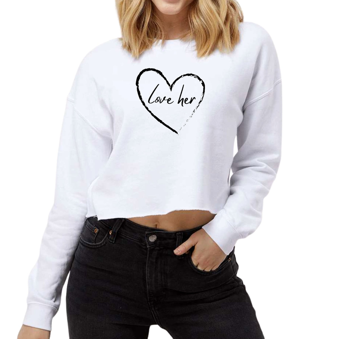Womens Cropped Graphic Sweatshirt Say It Soul Love Her - Sweatshirts