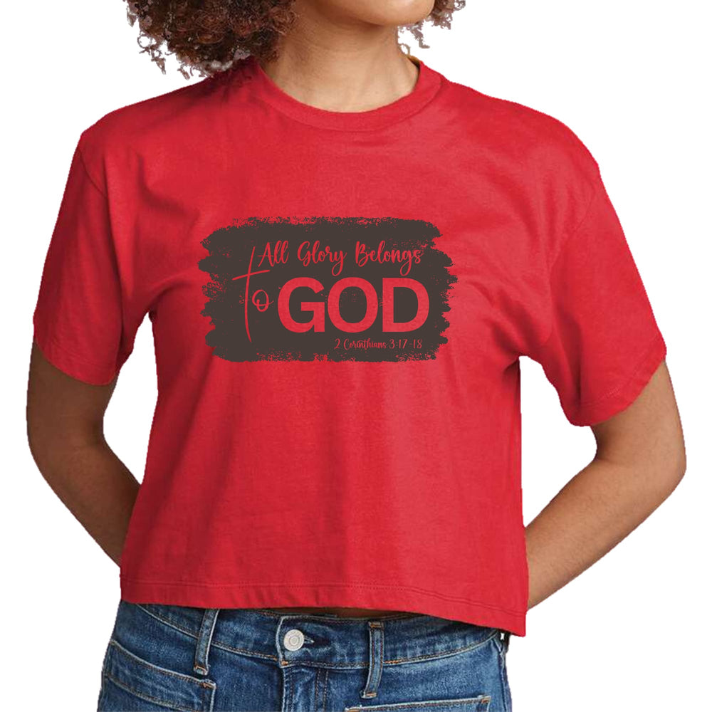 Womens Cropped Graphic T-shirt All Glory Belongs to God Brown - Womens