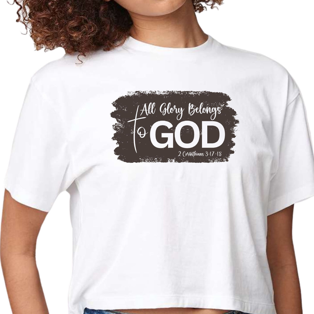 Womens Cropped Graphic T-shirt All Glory Belongs to God Brown - Womens