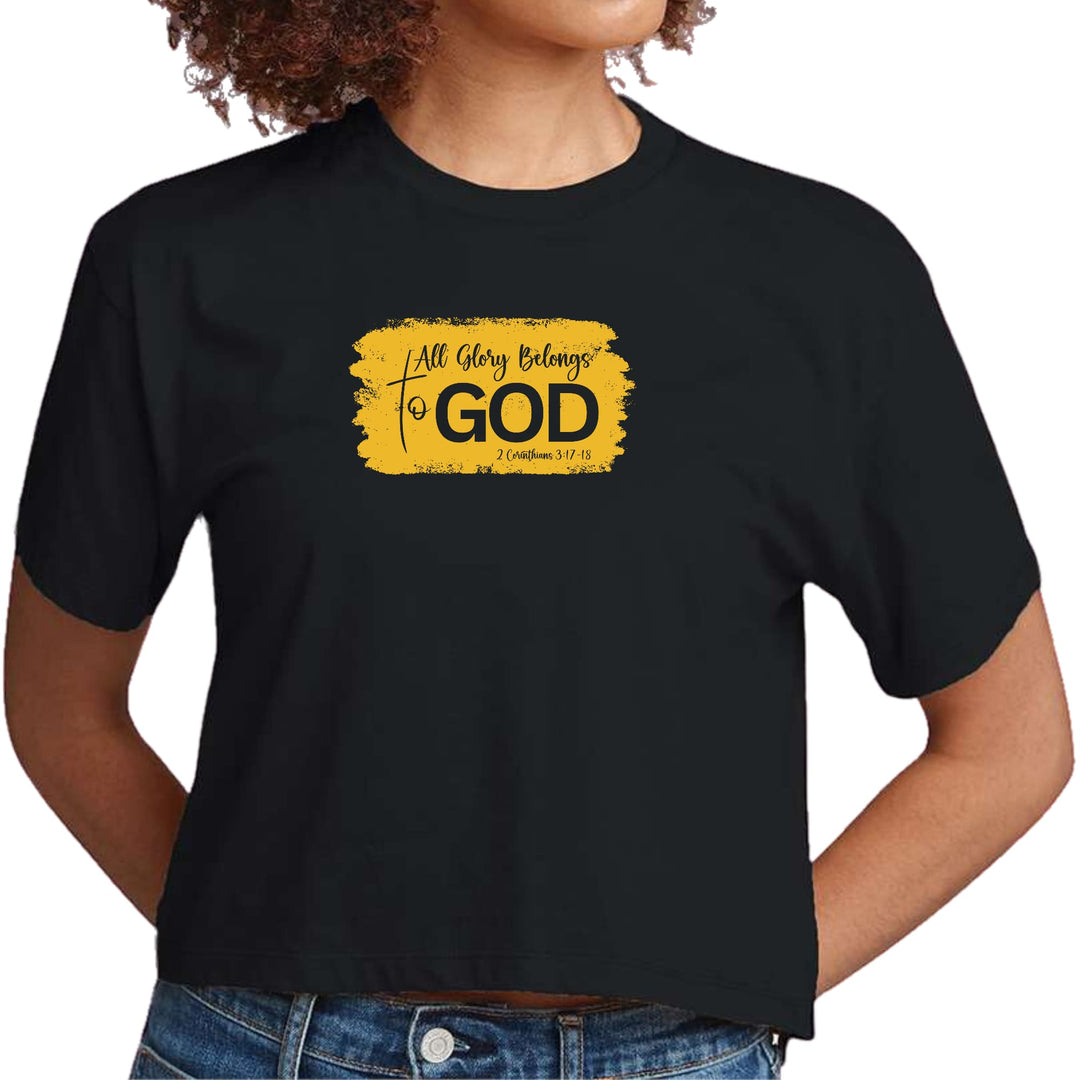 Womens Cropped Graphic T-shirt All Glory Belongs to God Golden - Womens