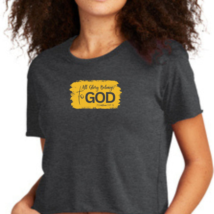 Womens Cropped Graphic T-shirt All Glory Belongs to God Golden - Womens