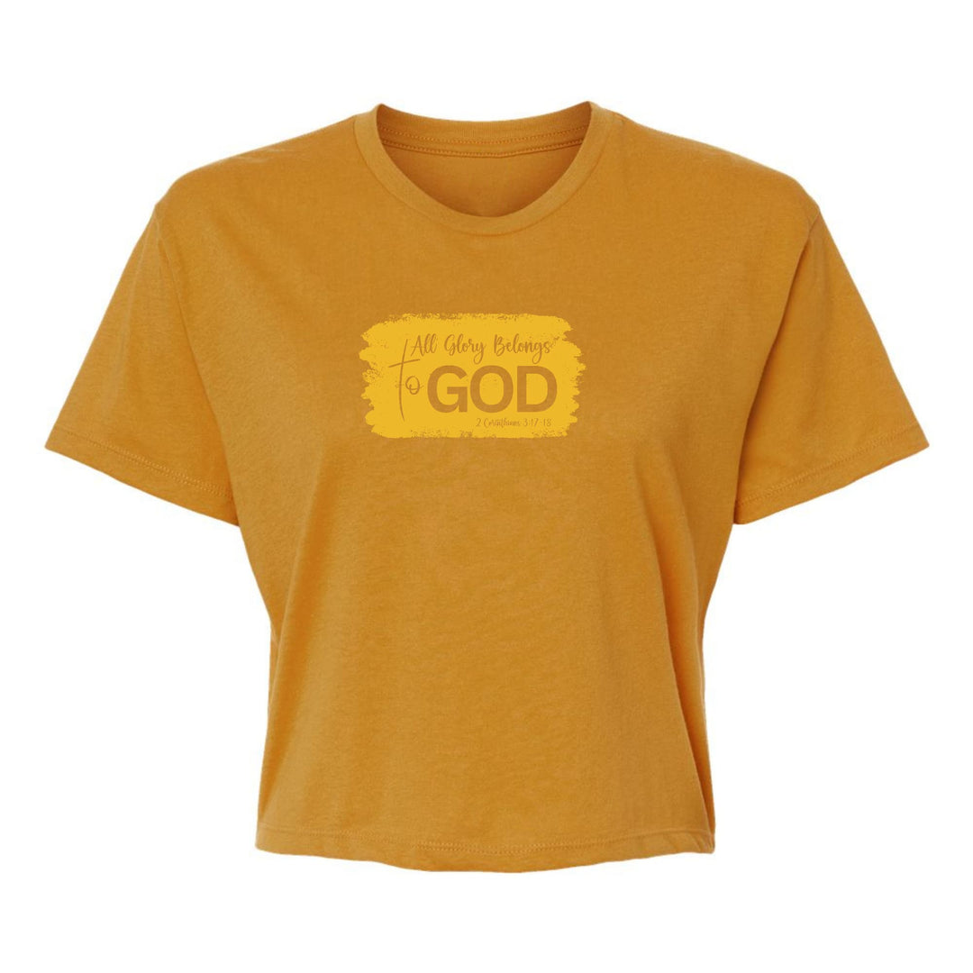 Womens Cropped Graphic T-shirt All Glory Belongs to God Golden - Womens