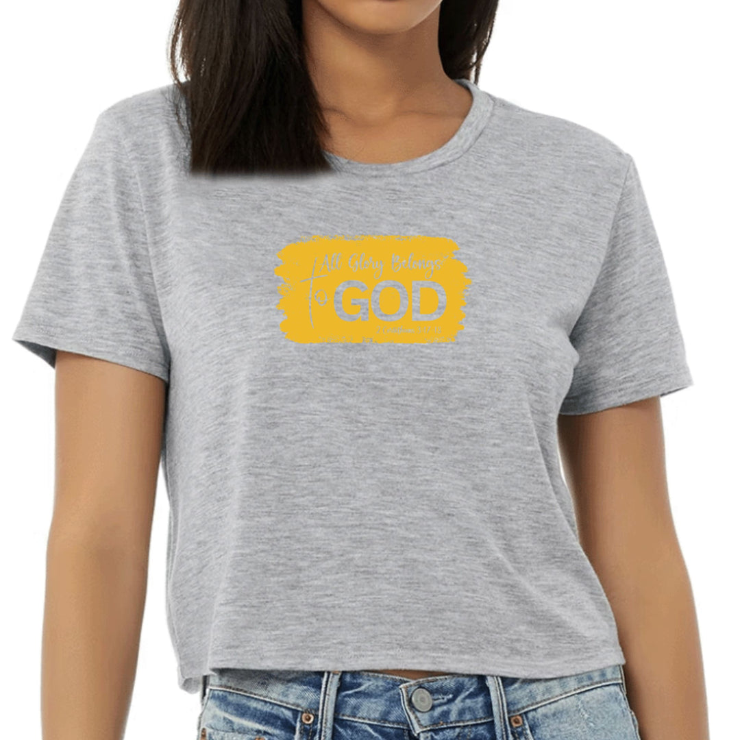 Womens Cropped Graphic T-shirt All Glory Belongs to God Golden - Womens