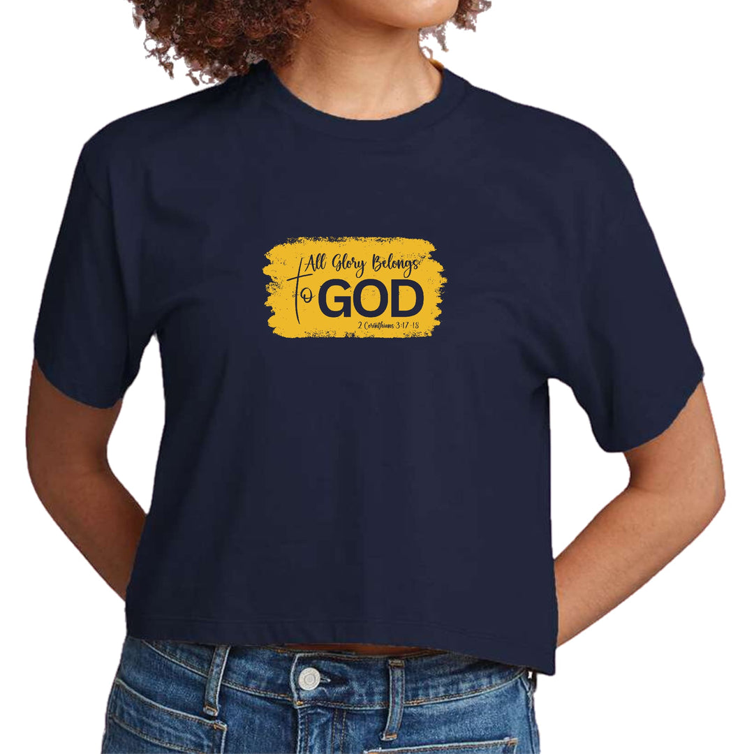 Womens Cropped Graphic T-shirt All Glory Belongs to God Golden - Womens