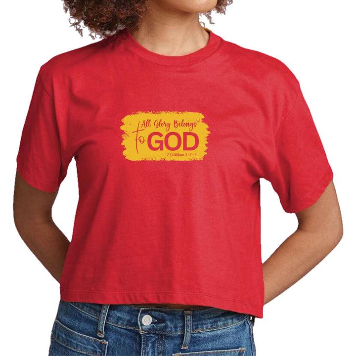 Womens Cropped Graphic T-shirt All Glory Belongs to God Golden - Womens