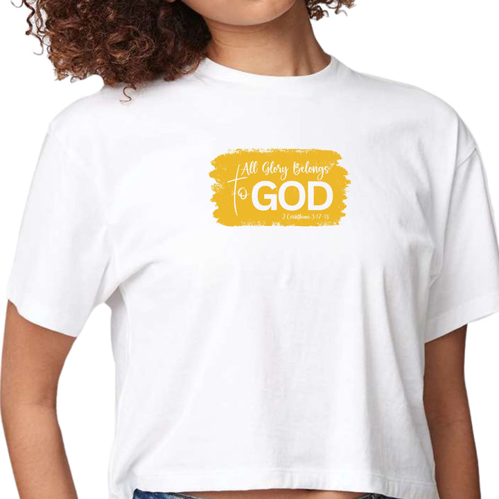 Womens Cropped Graphic T-shirt All Glory Belongs to God Golden - Womens