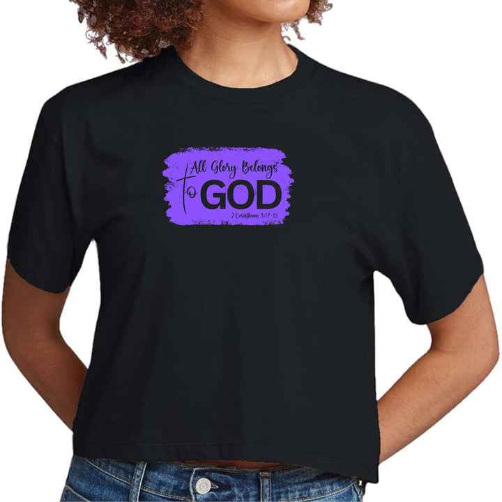 Womens Cropped Graphic T-shirt - All Glory Belongs to God - Lavender