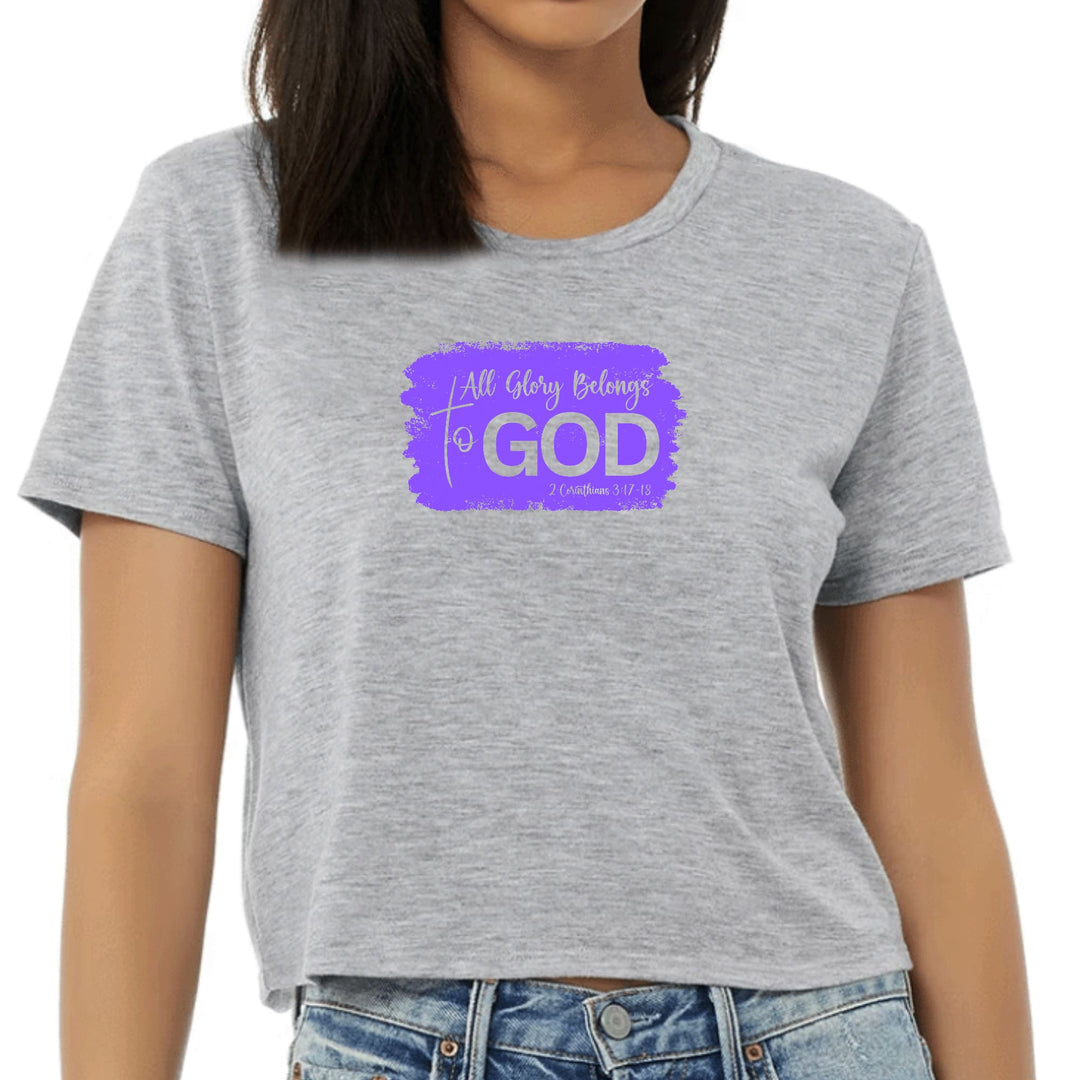 Womens Cropped Graphic T-shirt - All Glory Belongs to God - Lavender