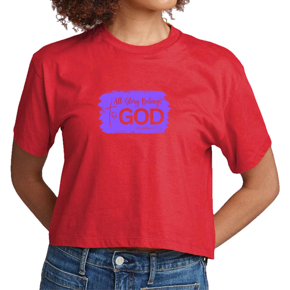 Womens Cropped Graphic T-shirt All Glory Belongs to God Lavender - Womens