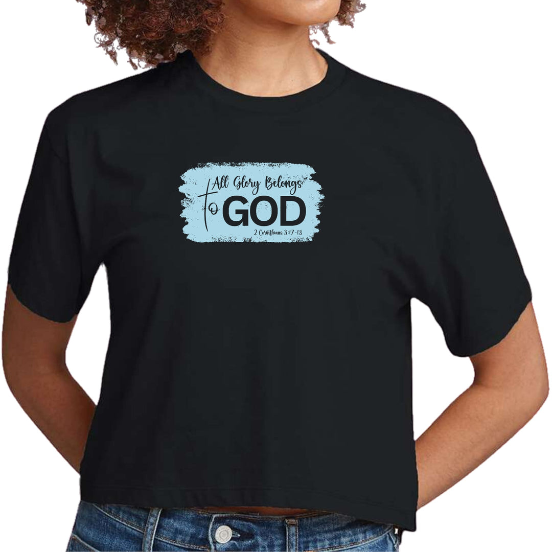 Womens Cropped Graphic T-shirt All Glory Belongs to God Light Blue - Womens