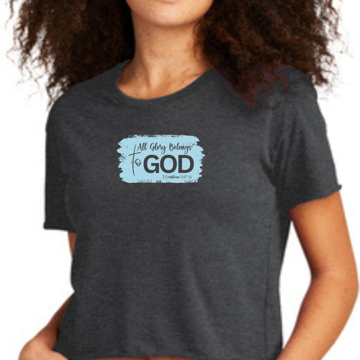 Womens Cropped Graphic T-shirt All Glory Belongs to God Light Blue - Womens