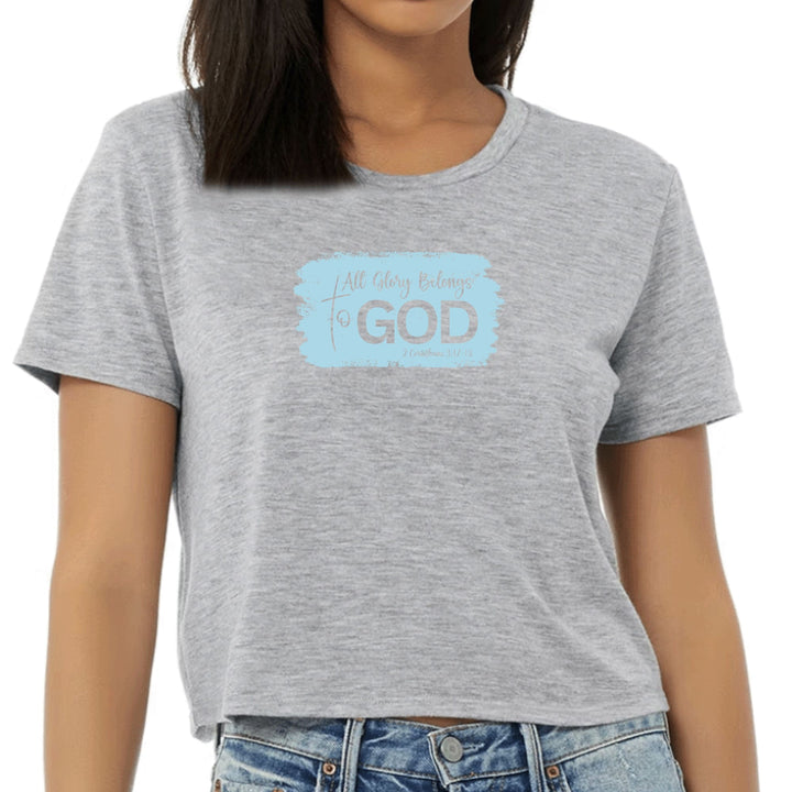 Womens Cropped Graphic T-shirt All Glory Belongs to God Light Blue - Womens