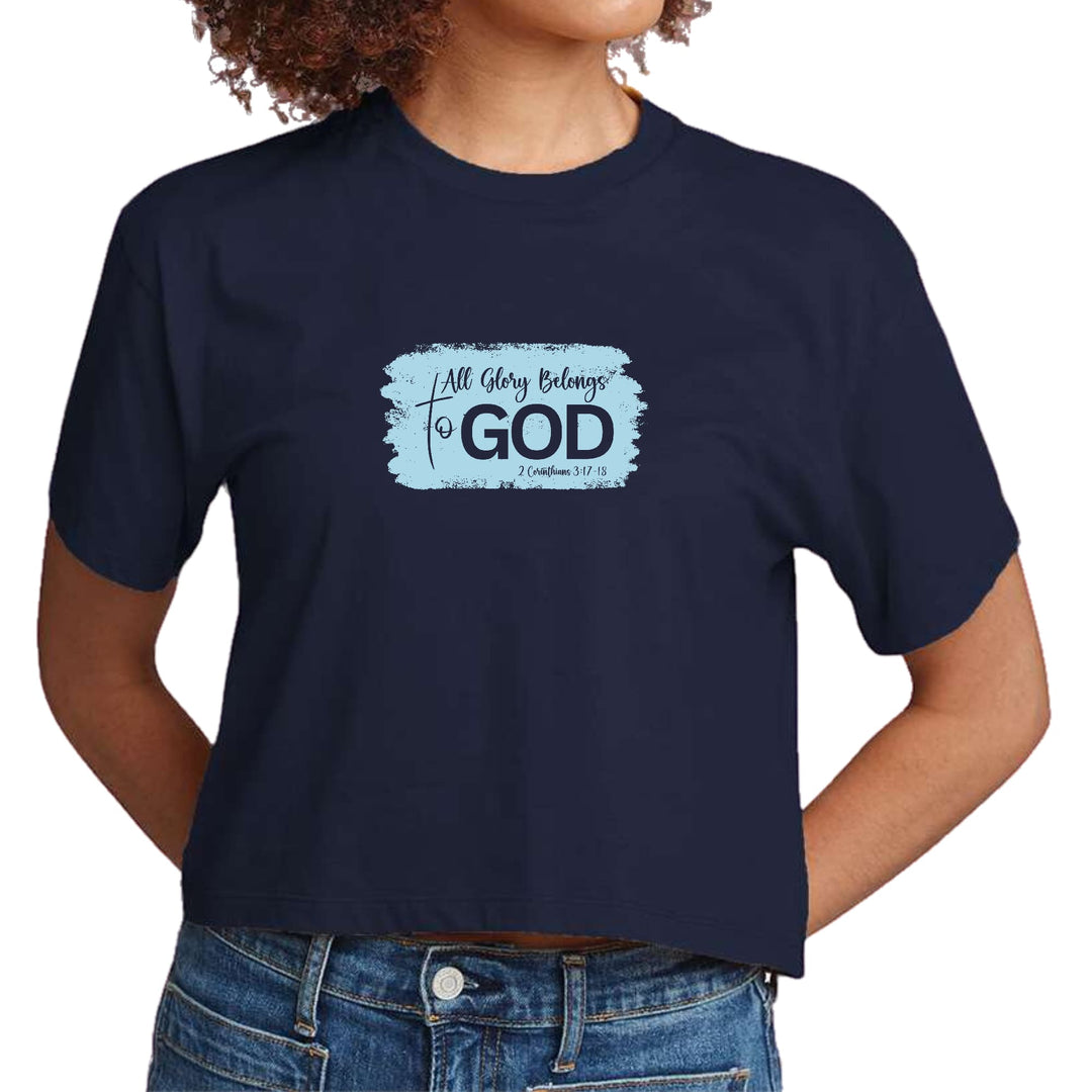 Womens Cropped Graphic T-shirt All Glory Belongs to God Light Blue - Womens