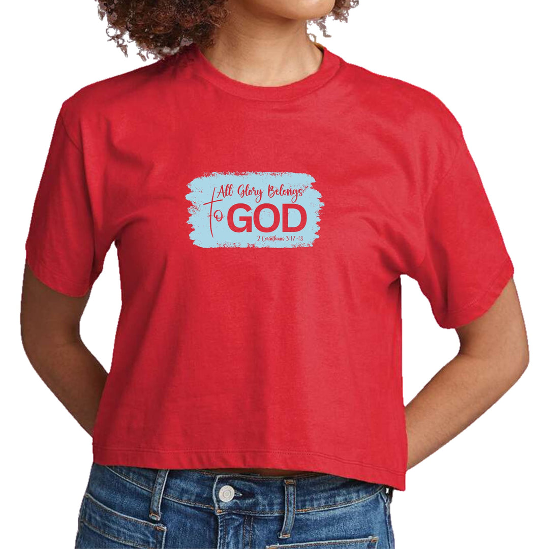 Womens Cropped Graphic T-shirt All Glory Belongs to God Light Blue - Womens