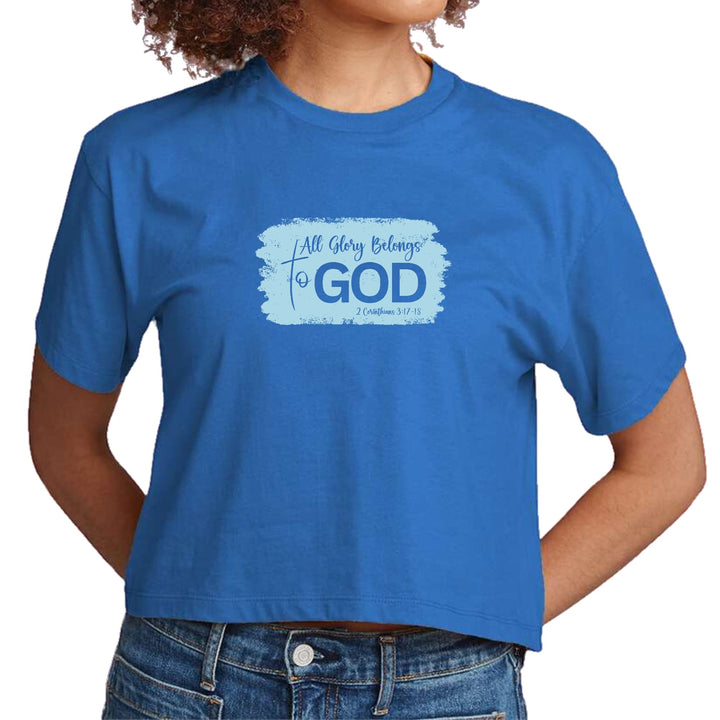 Womens Cropped Graphic T-shirt All Glory Belongs to God Light Blue - Womens