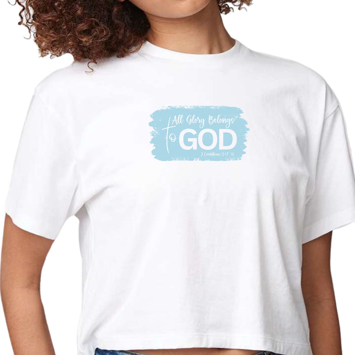 Womens Cropped Graphic T-shirt All Glory Belongs to God Light Blue - Womens