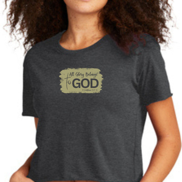 Womens Cropped Graphic T-shirt All Glory Belongs to God Olive Green - Womens