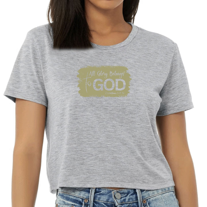 Womens Cropped Graphic T-shirt All Glory Belongs to God Olive Green - Womens