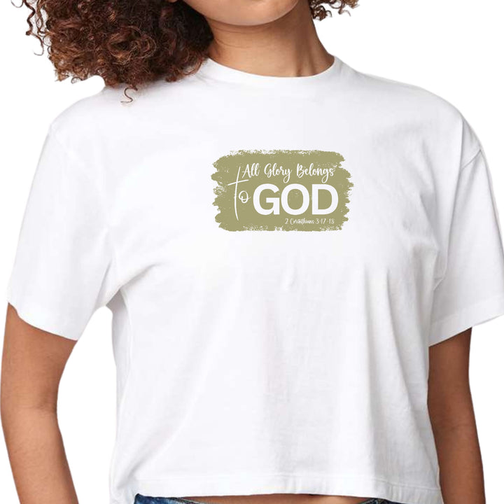 Womens Cropped Graphic T-shirt All Glory Belongs to God Olive Green - Womens