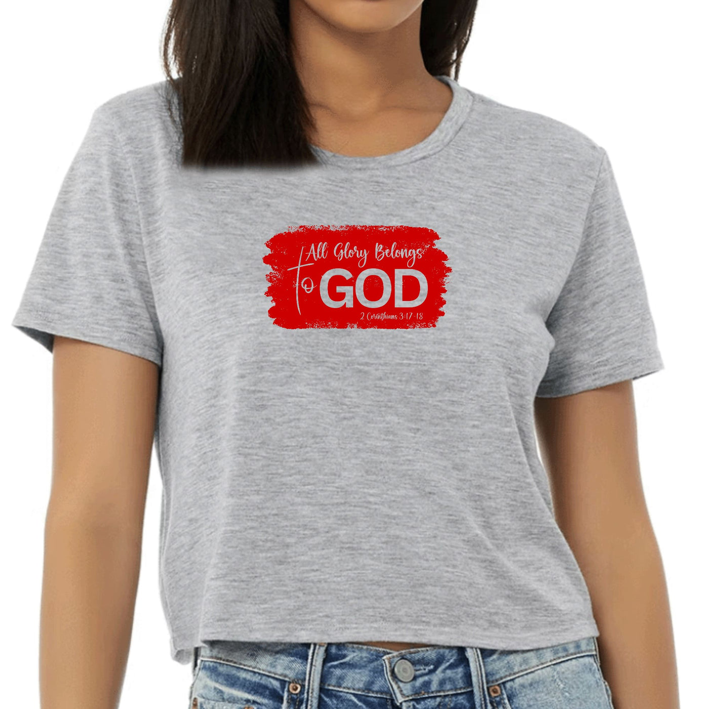 Womens Cropped Graphic T-shirt All Glory Belongs To God Red - Womens | T-Shirts