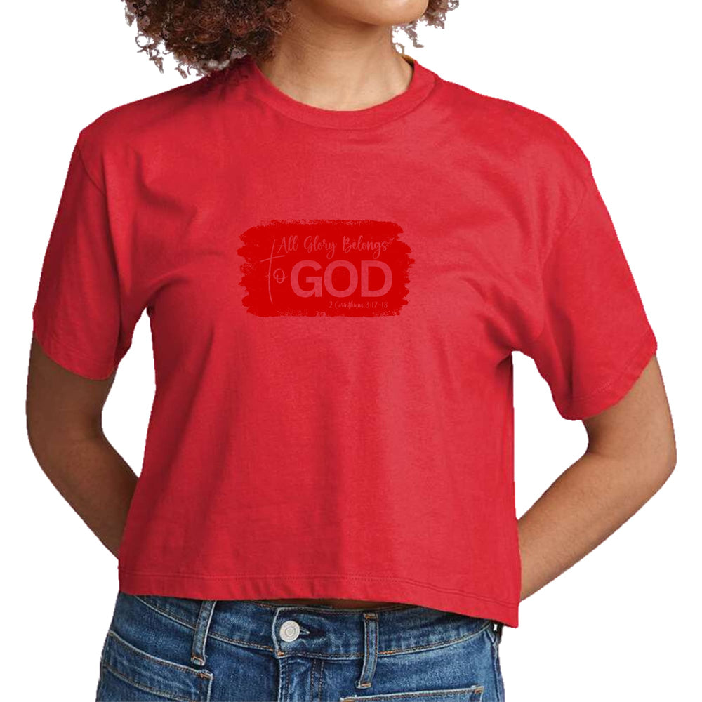 Womens Cropped Graphic T-shirt All Glory Belongs to God Red - Womens | T-Shirts