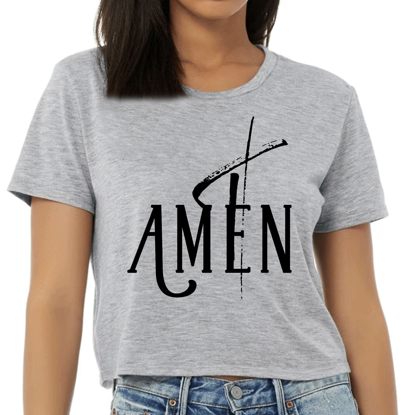 Womens Cropped Graphic T-shirt Amen Black Print - Womens | T-Shirts | Cropped