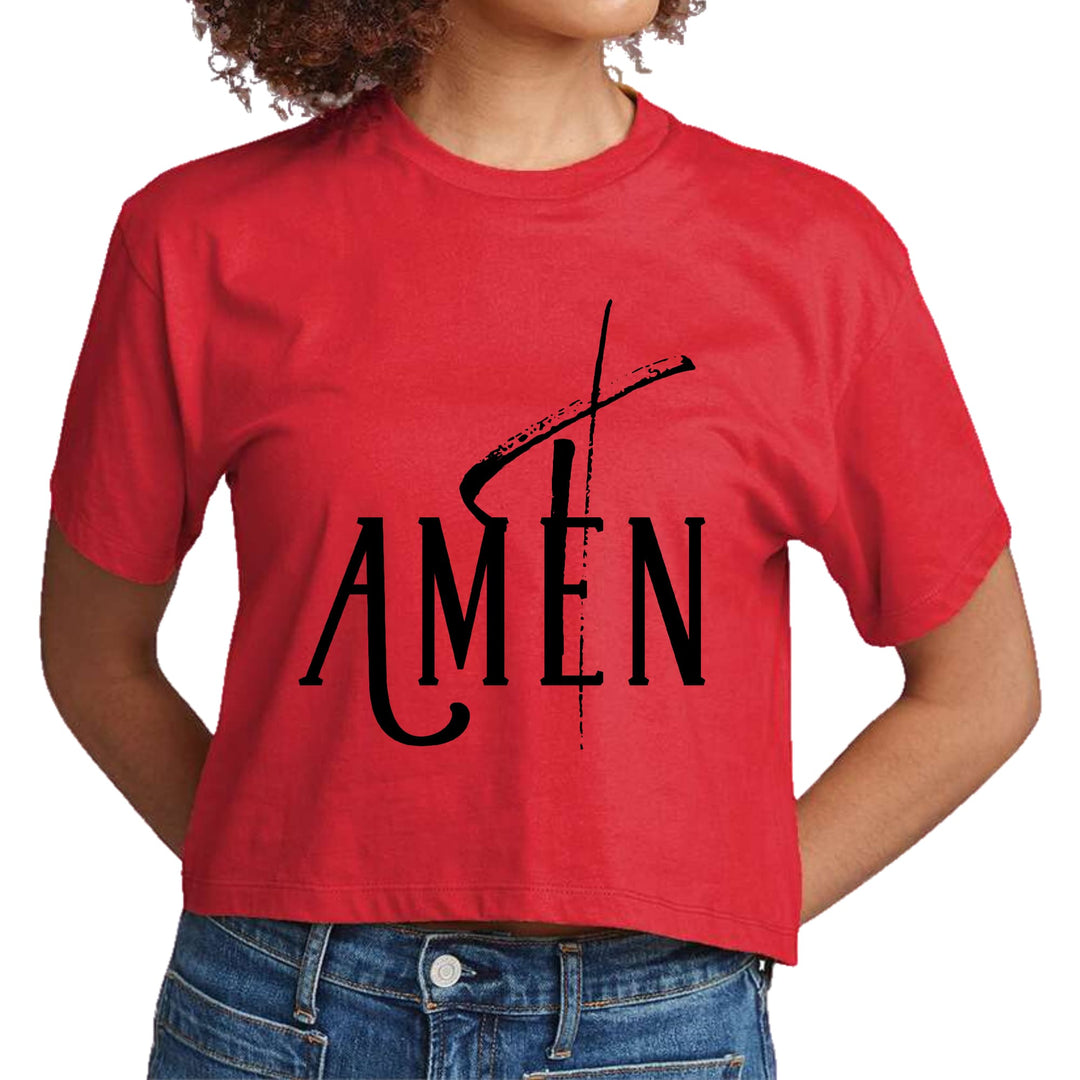 Womens Cropped Graphic T-shirt Amen Black Print - Womens | T-Shirts | Cropped