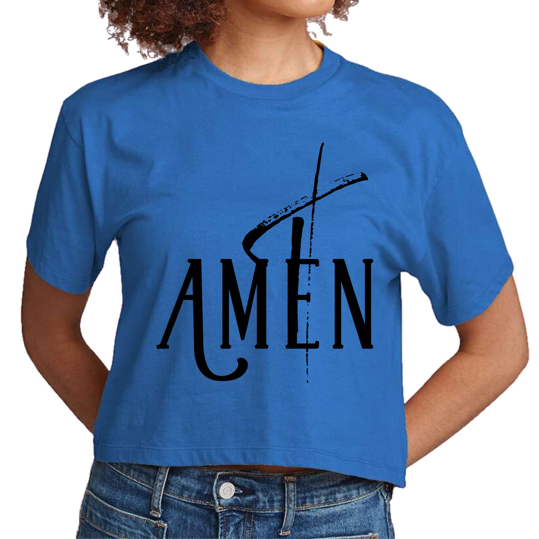 Womens Cropped Graphic T-shirt Amen Black Print - Womens | T-Shirts | Cropped