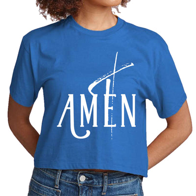 Womens Cropped Graphic T-shirt Amen White Print - Womens | T-Shirts | Cropped