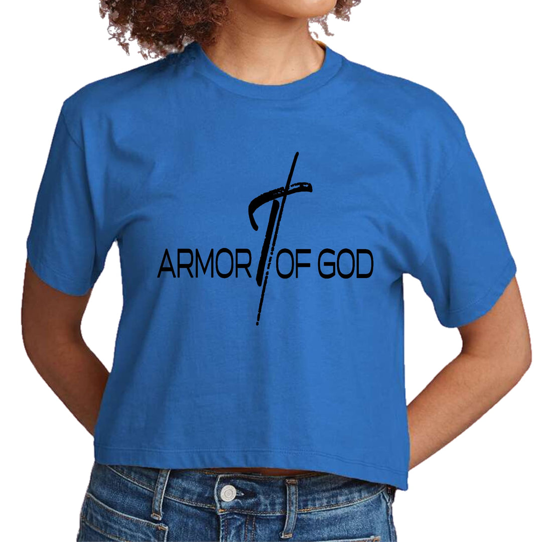 Womens Cropped Graphic T-shirt Armor of God Black Illustration - Womens