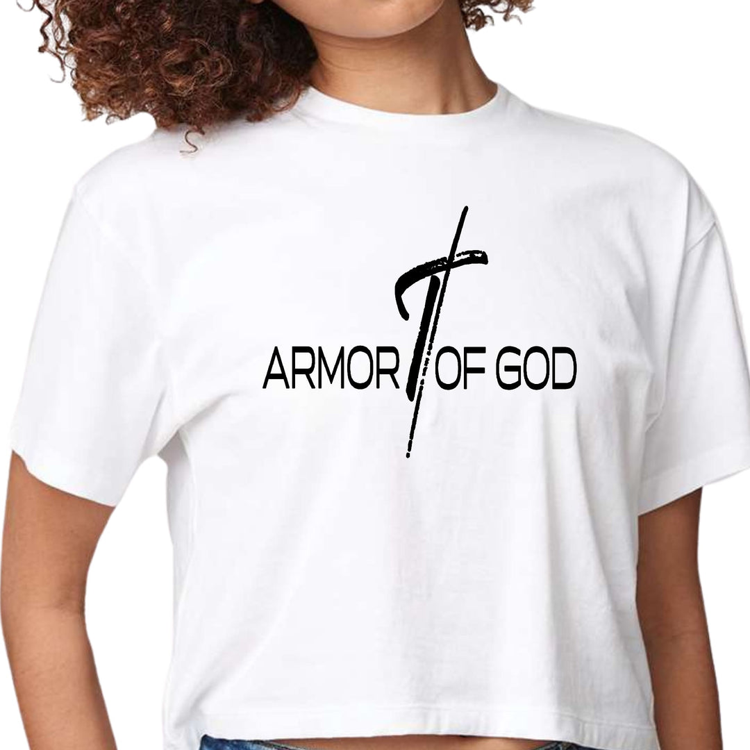 Womens Cropped Graphic T-shirt Armor of God Black Illustration - Womens