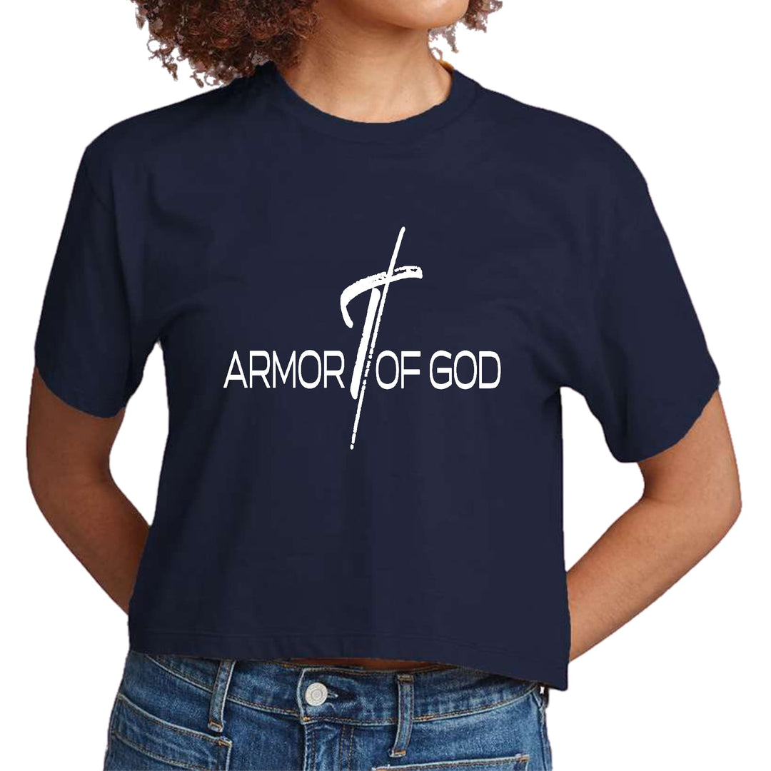 Womens Cropped Graphic T-shirt Armor of God Cross - Womens | T-Shirts | Cropped