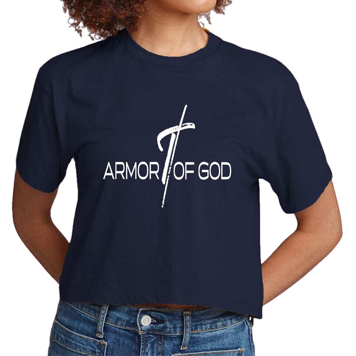 Womens Cropped Graphic T-Shirt Armor Of God Cross - Womens | T-Shirts | Cropped