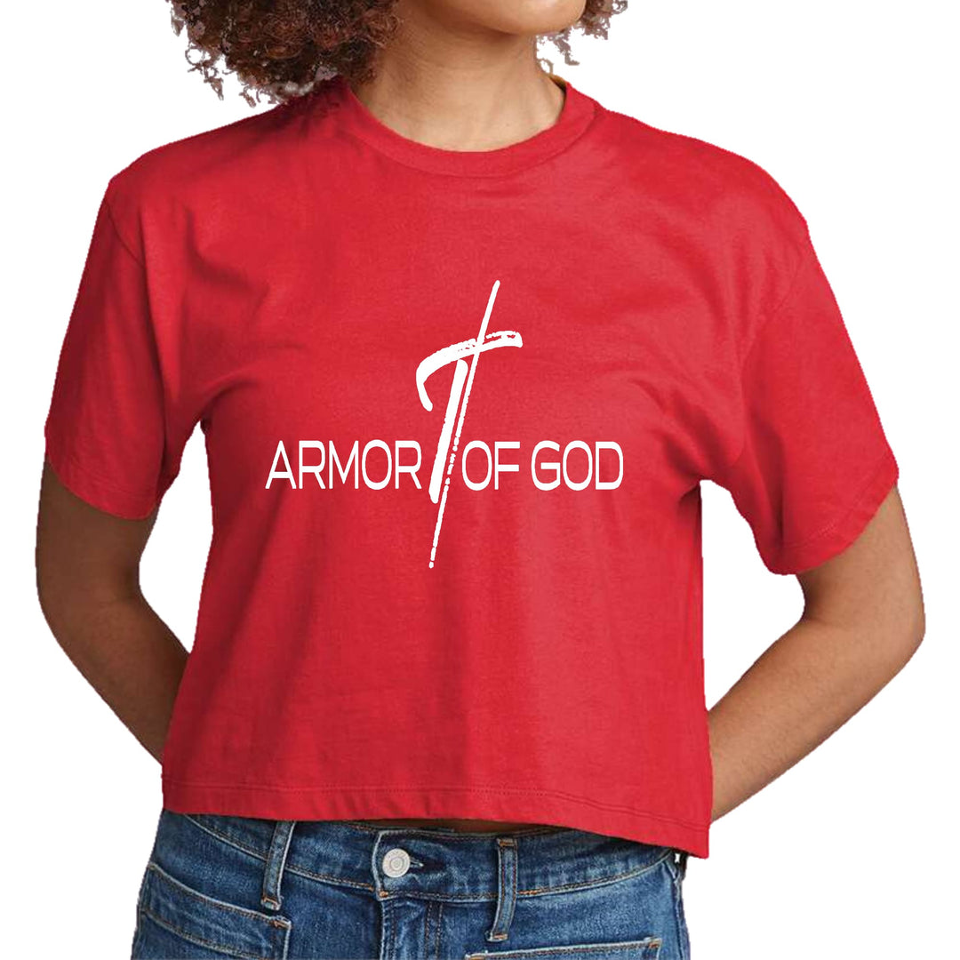 Womens Cropped Graphic T-shirt Armor of God Cross - Womens | T-Shirts | Cropped