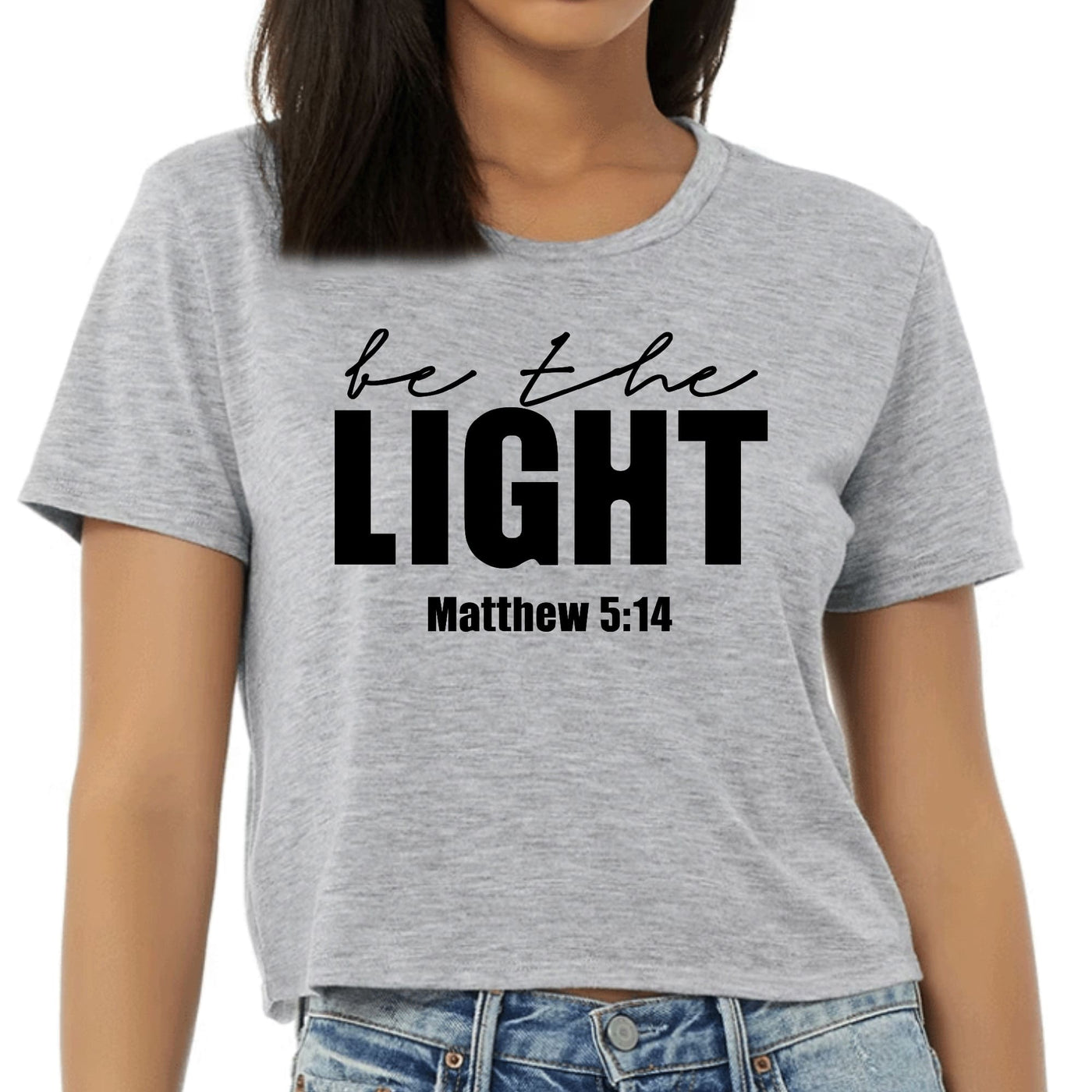 Womens Cropped Graphic T-shirt Be The Light Inspirational Art - Womens
