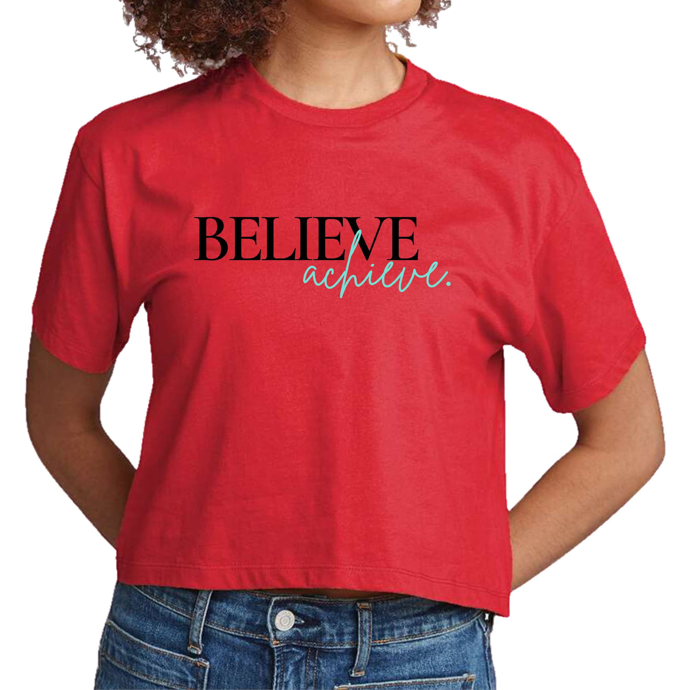Womens Cropped Graphic T-shirt Believe And Achieve - Womens | T-Shirts | Cropped